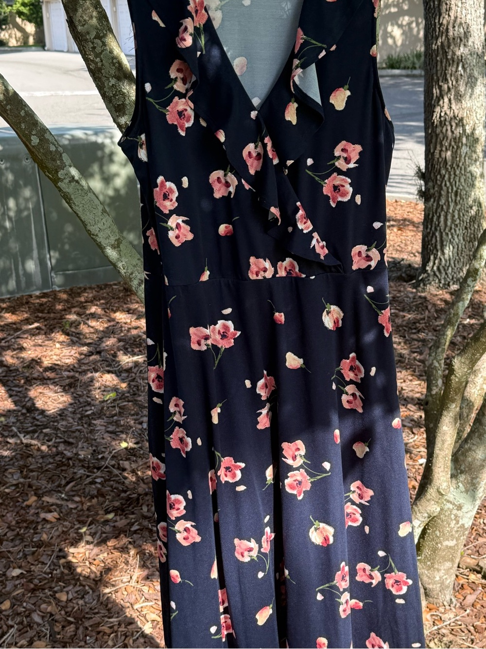 Fortune + Ivy Sleeveless Dress Floral V-neck Ruffle Trim Blue Pink Women’s L - Picture 3 of 7